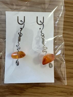 Handmade Orange Stone Dangle Earrings